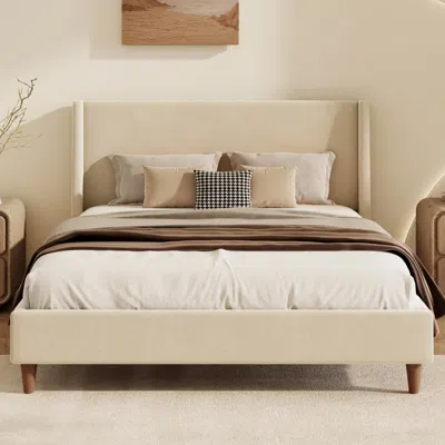 Streamdale Furniture Streamdale Modern Ivory Boucle Upholstered King Platform Bed With Wingback Headboard