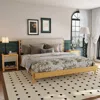 Streamdale Furniture Streamdale Modern King Bed Frame Set With 2 Beige Wood Nightstands