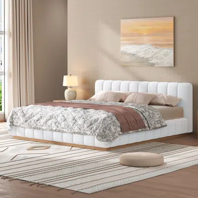 Streamdale Furniture Streamdale Modern King Size Boucle Upholstered Platform Bed Frame, White