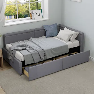 Streamdale Furniture Streamdale Modern L-shape Twin Daybed With Storage - Linen