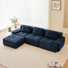 Streamdale Furniture Streamdale Modern L-shaped Corduroy Sectional Sofa With Movable Ottoman, Blue