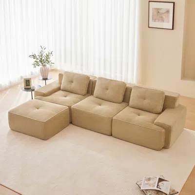Streamdale Furniture Streamdale Modern L-shaped Corduroy Sectional Sofa With Movable Ottoman, Camel