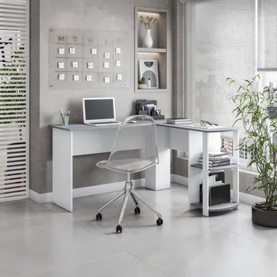 Streamdale Furniture Streamdale Modern L-shaped Desk With Side Shelves In White