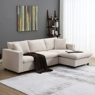 Streamdale Furniture Streamdale Modern L-shaped Sectional Sofa Set With Ottoman In Neutral