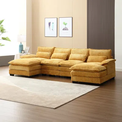 Streamdale Furniture Streamdale Modern Large Chenille Fabric U-shape Sectional Sofa In Gold