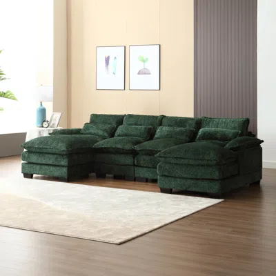Streamdale Furniture Streamdale Modern Large Chenille Fabric U-shape Sectional Sofa In Green