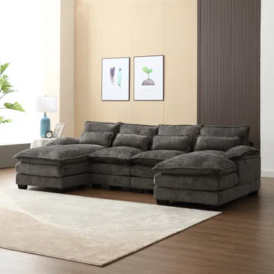 Streamdale Furniture Streamdale Modern Large Chenille Fabric U-shape Sectional Sofa In Green