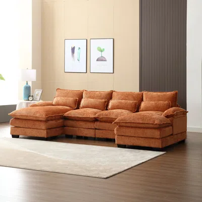 Streamdale Furniture Streamdale Modern Large Chenille Fabric U-shape Sectional Sofa In Brown