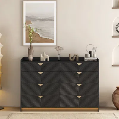 Streamdale Furniture Streamdale Modern Led 8-drawer Double Dresser With Fluted Panel