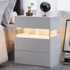 Streamdale Furniture Streamdale Modern Led Nightstand With 3 Drawers And Multi-color Rgb Lighting