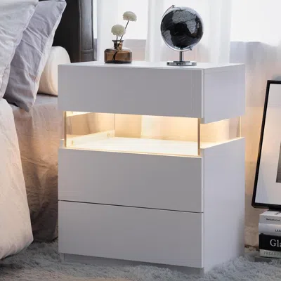 Streamdale Furniture Streamdale Modern Led Nightstand With 3 Drawers And Multi-color Rgb Lighting