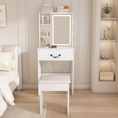 Streamdale Furniture Streamdale Modern Led Vanity Desk With Stool & Storage - White
