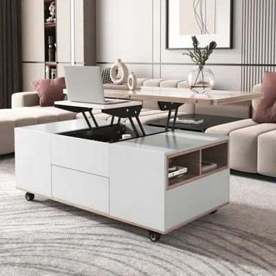 Streamdale Furniture Streamdale Modern Lift Top Coffee Table Multi Functional Table With 3 Drawers In White