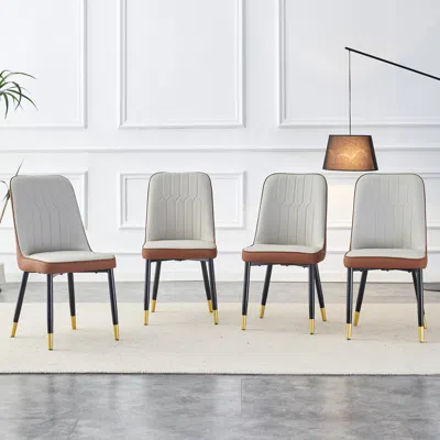 Streamdale Furniture Streamdale Modern Light Gray/brown Pu Leather Dining Chair - Set Of 4