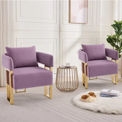Streamdale Furniture Streamdale Modern Lilac Teddy Fleece Chair Gold Legs 2pcs In Purple
