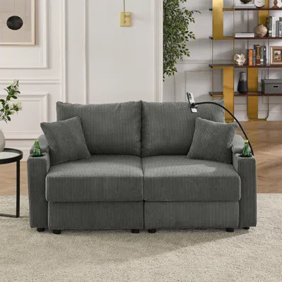 Streamdale Furniture Streamdale Modern Loveseat With Storage, Cup Holders, & Charging Ports
