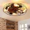 Streamdale Furniture Streamdale Low Profile Caged Ceiling Fan With Lights Remote Control In Multi