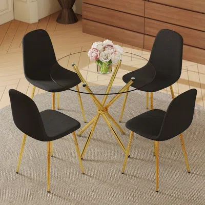 Streamdale Furniture Streamdale Modern Luxe 4-piece Dining Set - Round Glass Table & Black-gold Chairs