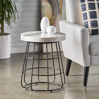 Streamdale Furniture Streamdale Modern Marble And Iron Side Table With Black Basket Frame