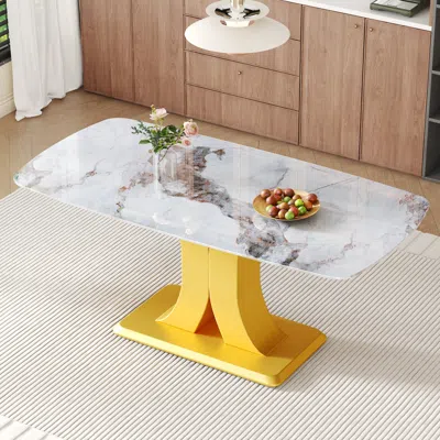 Streamdale Furniture Streamdale Modern Marble Dining Table, Gold Legs In Multi