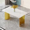 Streamdale Furniture Streamdale Modern Marble Glass Table, Golden Legs