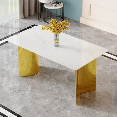 Streamdale Furniture Streamdale Modern Marble Glass Table, Golden Legs