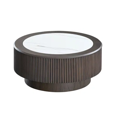Streamdale Furniture Streamdale Modern Marble Round Coffee Table - Dark Brown