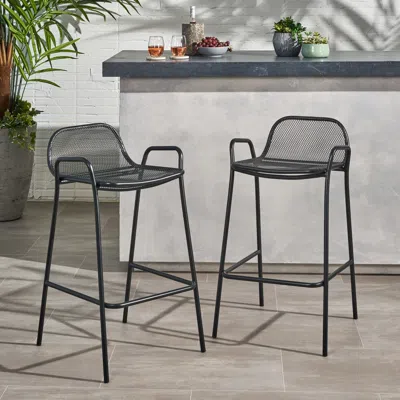 Streamdale Furniture Streamdale Modern Matte Black Iron Barstools With Mesh Seating (set Of 2)