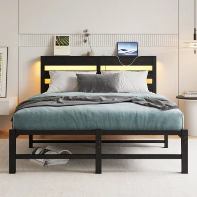 Streamdale Furniture Streamdale Modern Metal Bed Frame With Lights, Outlets, Storage
