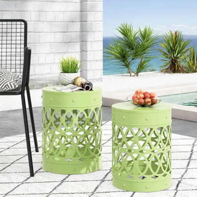 Streamdale Furniture Streamdale Modern Metal End Table Set With Cut Iron Design (set Of 2) In Green