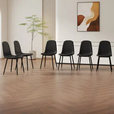 Streamdale Furniture Streamdale Modern Minimalist Black Dining Chair Set - 6 Chairs, Mid-century Style Upholstered Side C
