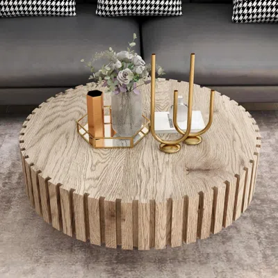 Streamdale Furniture Streamdale Modern Minimalist Circular Coffee Table - Natural Wood 31.4" In Brown