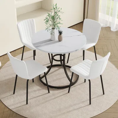 Streamdale Furniture Streamdale Modern Minimalist Dining Set - 33.3" Table & 4 Linen Chairs