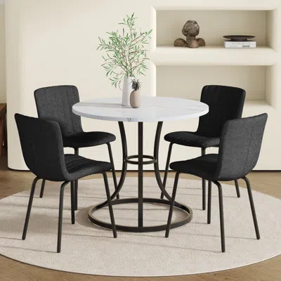 Streamdale Furniture Streamdale Modern Minimalist Dining Set: 33.3" Table & 4 Black Linen Chairs