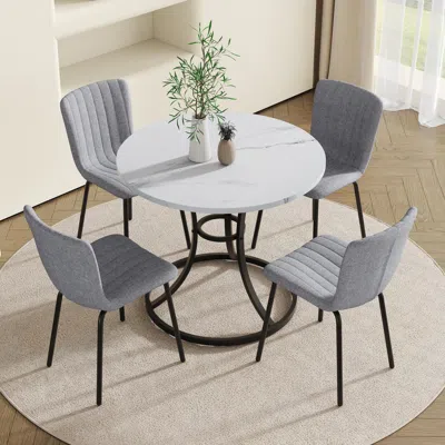 Streamdale Furniture Streamdale Modern Minimalist Dining Set: 33.3" Table & 4 Gray Linen Chairs