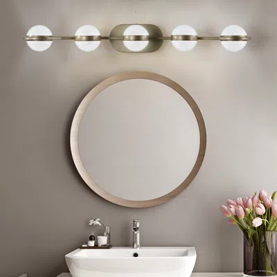 Streamdale Furniture Streamdale Modern Minimalist Led Vanity Light With Frosted Glass Shades In Gold