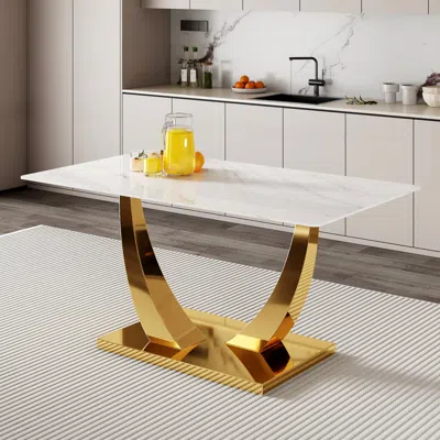 Streamdale Furniture Streamdale Modern Minimalist Rectangular Glass Dining Table With Gold-plated Legs