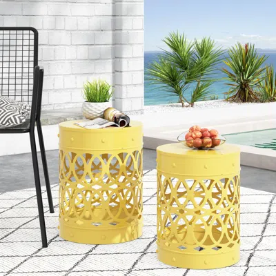 Streamdale Furniture Streamdale Modern Minimalist Side Table Set With Iron Cut Design In Yellow