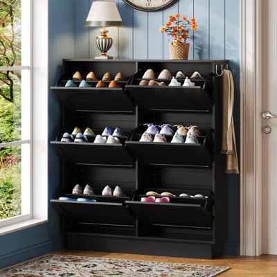 Streamdale Furniture Streamdale Modern Narrow Shoe Cabinet - Cream & Black