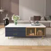Streamdale Furniture Streamdale Modern Navy Blue Coffee Table With 2 Glass Door Storage