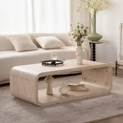 Streamdale Furniture Streamdale Modern Open-frame Curved Light Wood Coffee Table With Storage In Brown