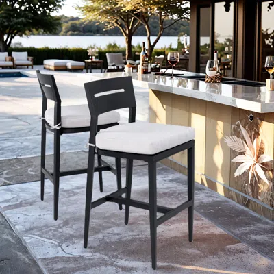 Streamdale Furniture Streamdale Modern Outdoor Bar Stools - Ember Black, Sunbrella Cushion