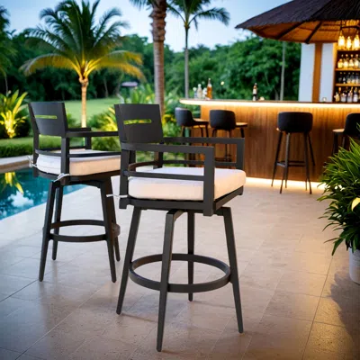 Streamdale Furniture Streamdale Modern Outdoor Swivel Bar Chairs - Black Aluminum & Sunbrella