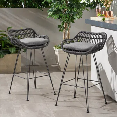 Streamdale Furniture Streamdale Modern Outdoor Wicker Barstools With Cushions (set Of 2)