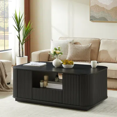 Streamdale Furniture Streamdale Modern Oval Coffee Table With Drawers - Black