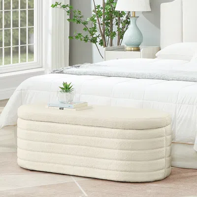 Streamdale Furniture Streamdale Modern Oval Storage Ottoman Bench In White