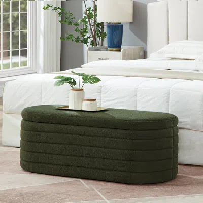 Streamdale Furniture Streamdale Modern Oval Storage Ottoman Bench In Green
