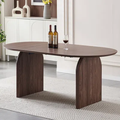 Streamdale Furniture Streamdale Modern Oval Wooden Dining Table - Double Column Design In Brown