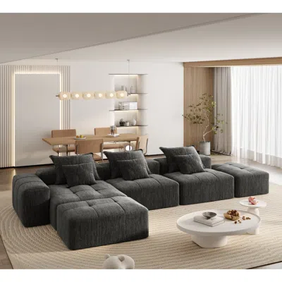 Streamdale Furniture Streamdale Modern Oversized Chenille Sectional Sofa With 6 Pillows, Black