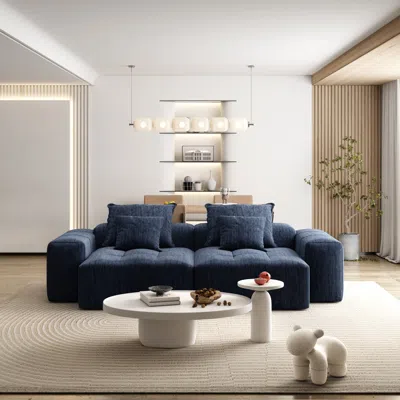 Streamdale Furniture Streamdale Modern Oversized Chenille Sectional Sofa With Chaise & Pillows - Blue